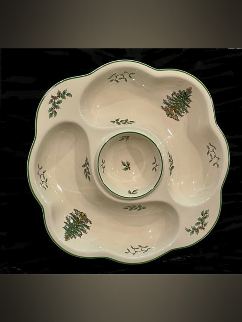 Vintage Spode Christmas Tree 13” Crudite Platter Chip Dip Serving Dish England